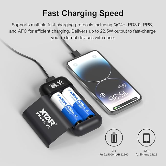 XTAR PB2SL V2 Battery Charger & Power Bank (18650 / 21700)