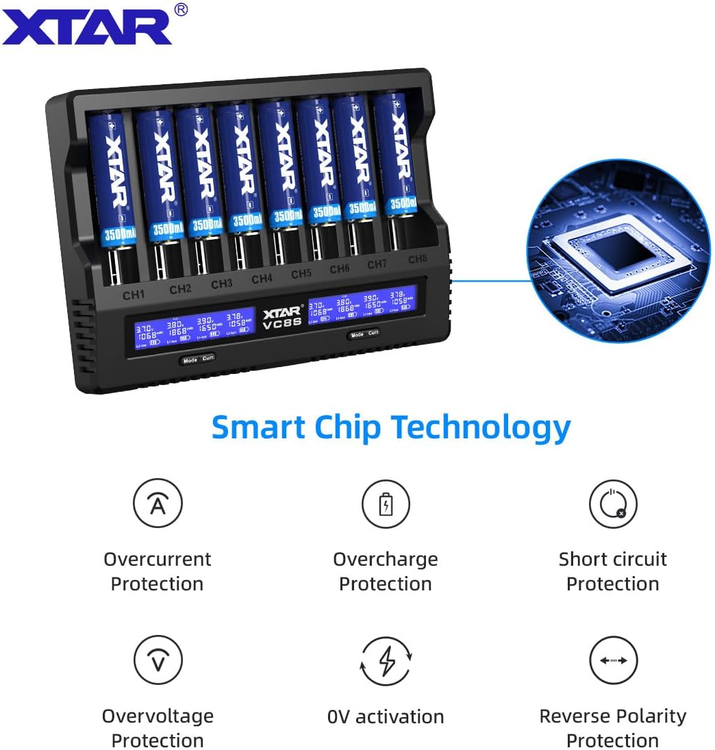 XTAR VC8S Smart 8-Bay Battery Charger (18650 / 21700 / AA / AAA)