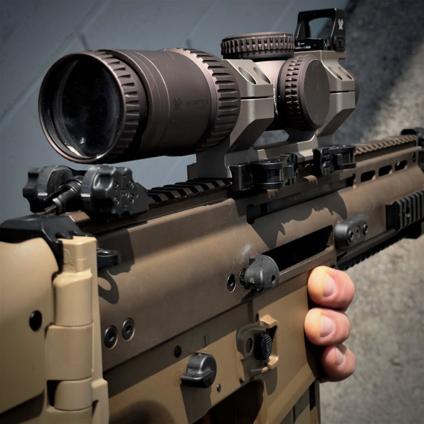 American Defense Manufacturing AD-DELTA-C-M-30-STD 30mm medium height quick-detach cantilever scope mount.