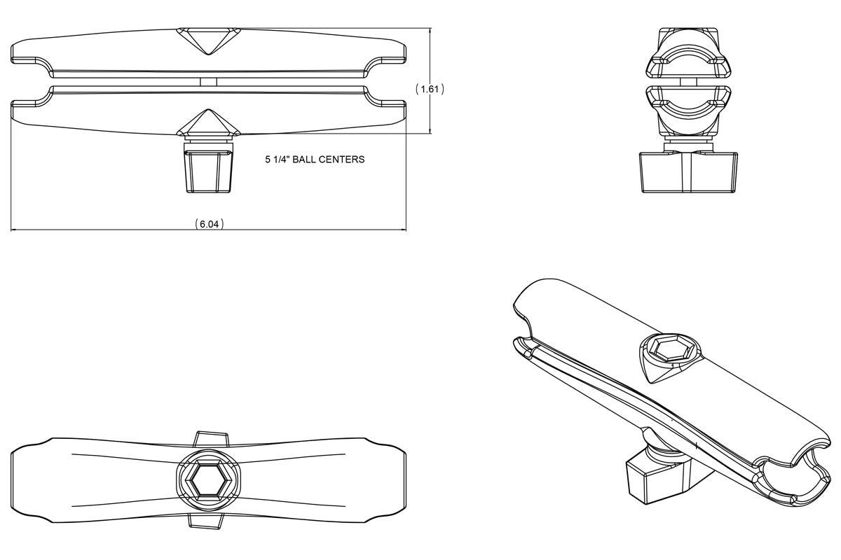 RAM Mounts RAM-B-201U-C Long Double Socket Arm (B-Size, 1″)
