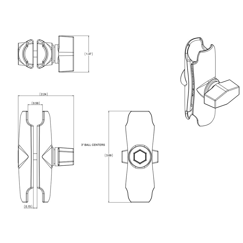 RAM Mounts RAM-B-201U Double Socket Arm – 1″ B-Size