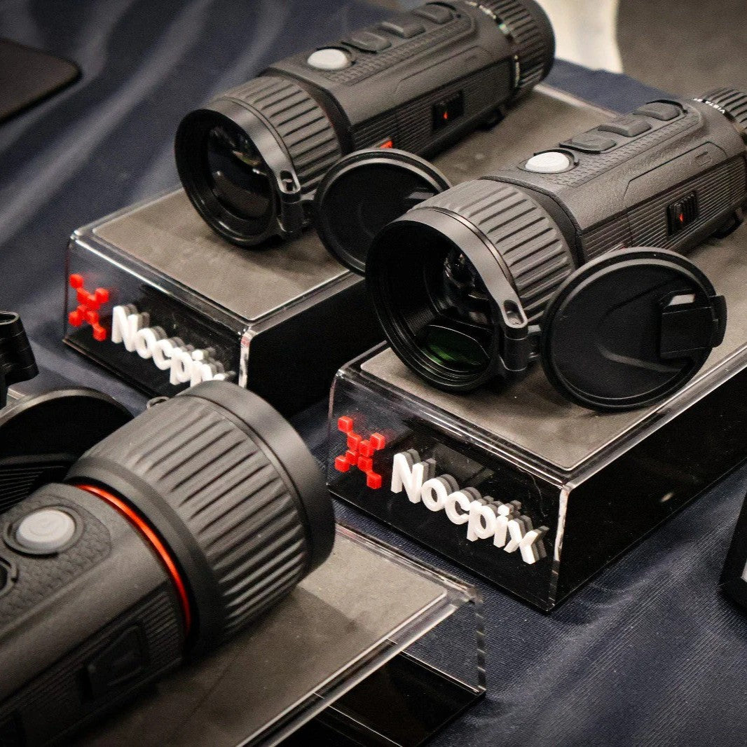Nocpix Vista Series thermal monoculars on display — high-performance night vision optics with advanced sensors for hunting and wildlife detection.