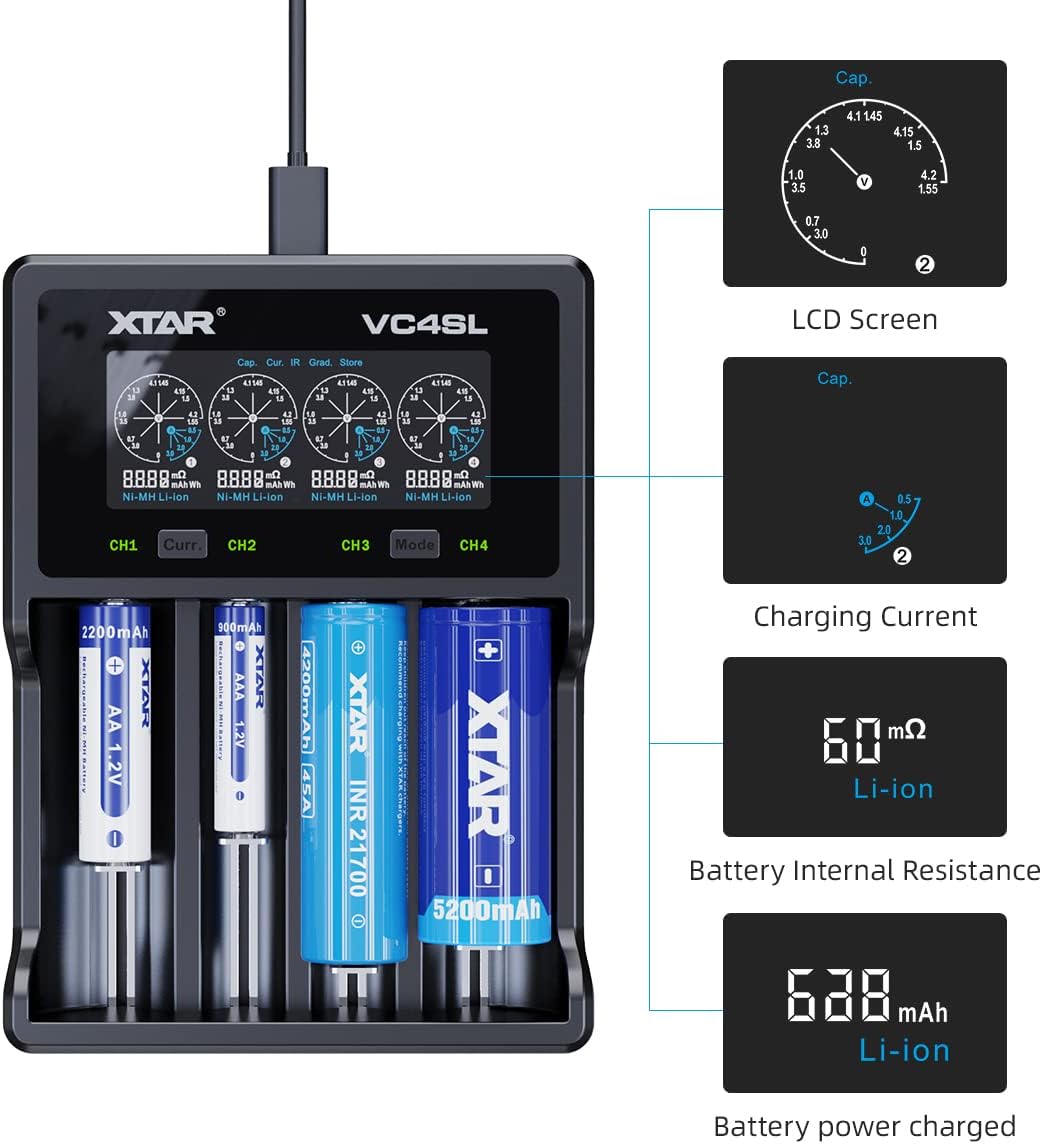 XTAR VC4SL Smart 4-Bay Battery Charger (18650 / 21700 / AA / AAA)