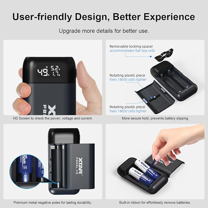 XTAR PB2SL V2 Battery Charger & Power Bank (18650 / 21700)