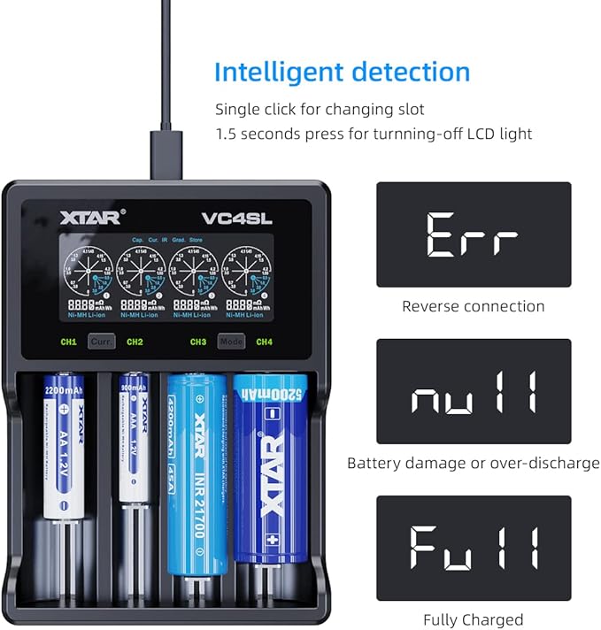 XTAR VC4SL Smart 4-Bay Battery Charger (18650 / 21700 / AA / AAA)