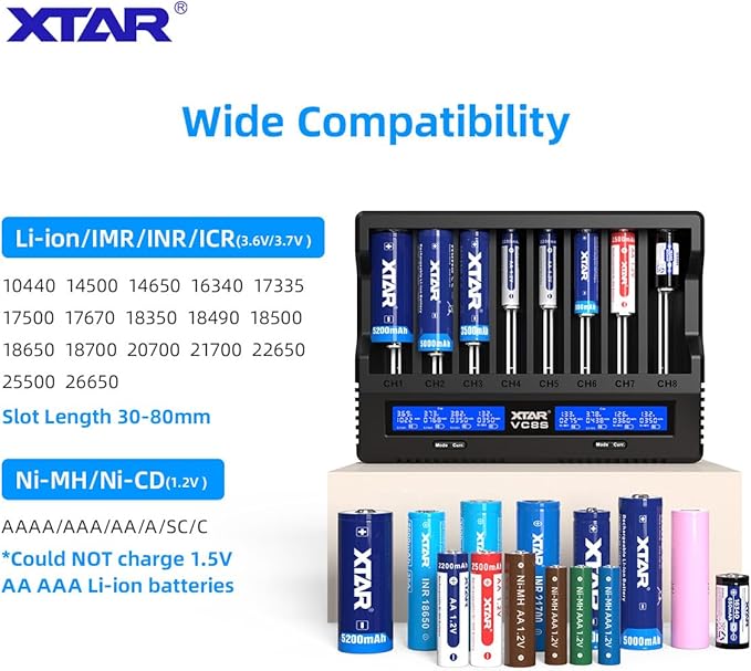 XTAR VC8S Smart 8-Bay Battery Charger (18650 / 21700 / AA / AAA)
