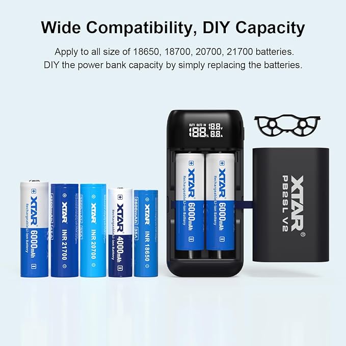 XTAR PB2SL V2 Battery Charger & Power Bank (18650 / 21700)