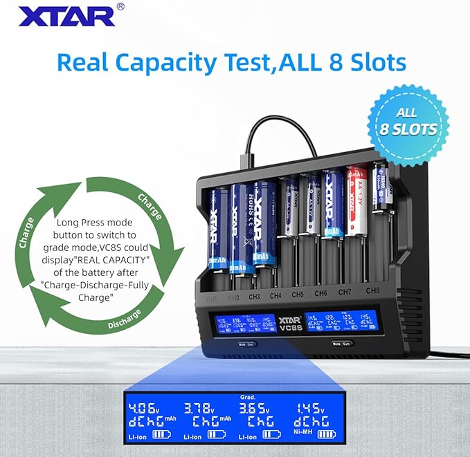 XTAR VC8S Smart 8-Bay Battery Charger (18650 / 21700 / AA / AAA)