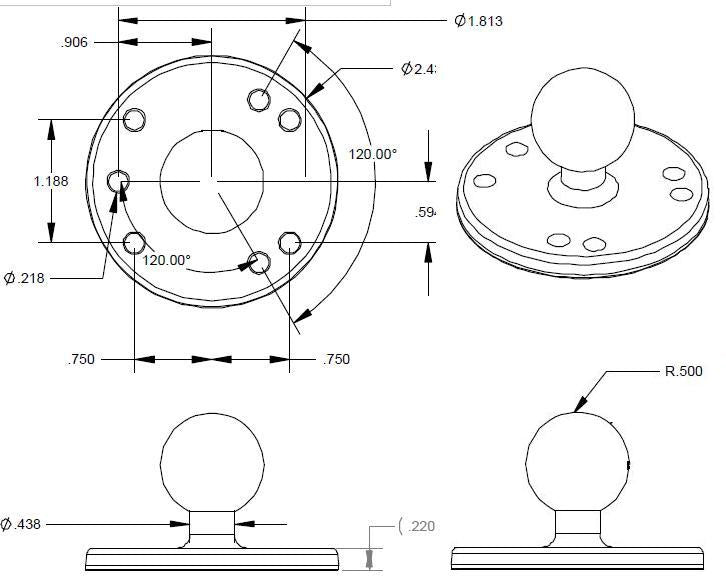 ram mounting plate with 1 inch ball