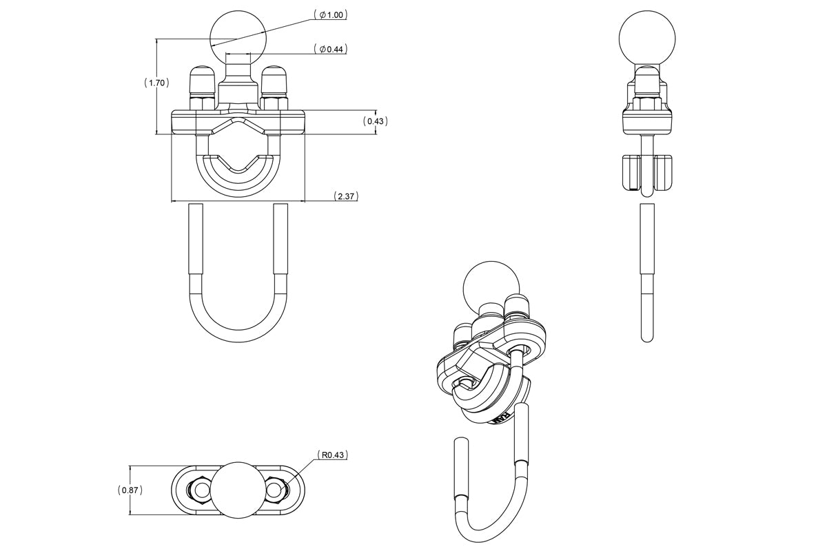 ram mounts u-bolt ball base