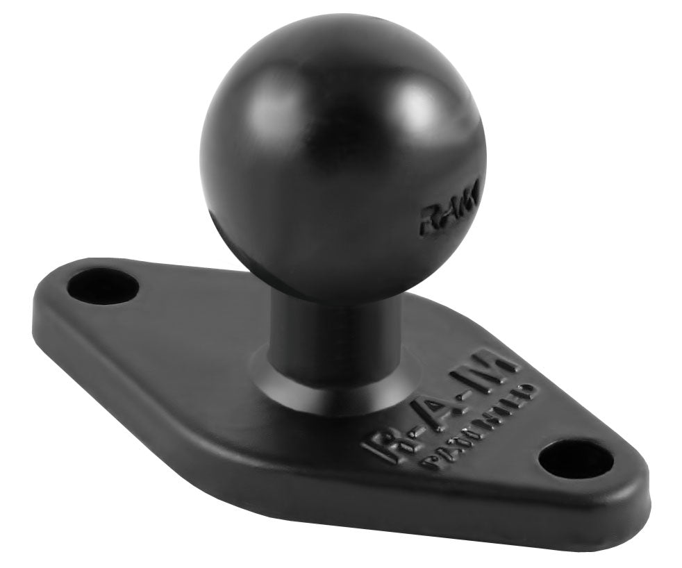 Front view of RAM Mounts RAM-B-238U diamond plate base with 1 inch rubber ball mount