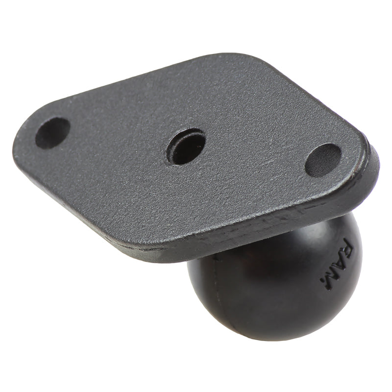 Close-up of RAM Mounts RAM-B-238U diamond plate base with 1 inch rubber ball mount