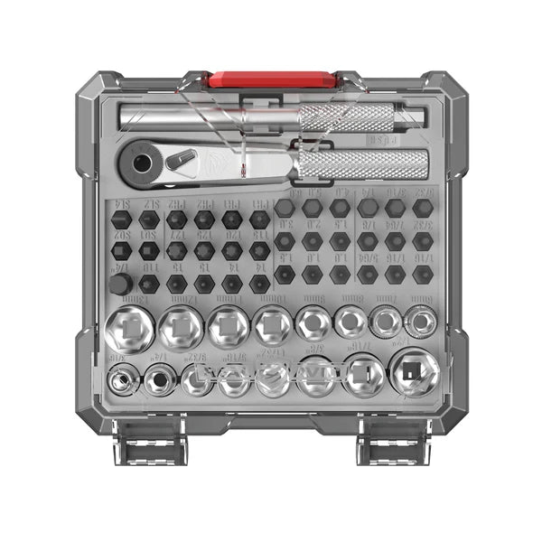 X3 Driver 52-piece socket and gunsmithing bit set with ratchet driver, gunsmithing bits, sockets and storage case.
